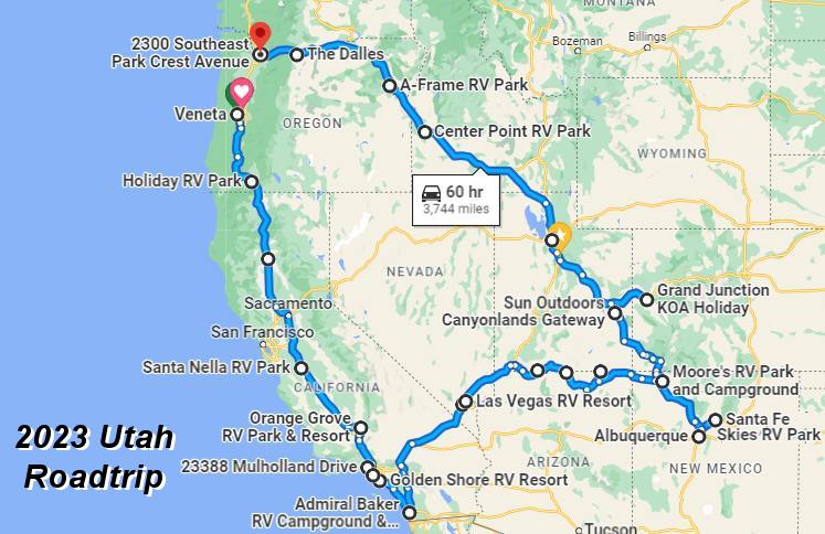 Our planned Spring 2023 travel route